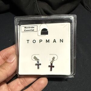 Topman Metallic Cross Earrings
